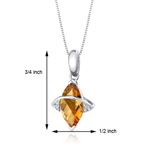 Citrine Pendant Necklace 14 Karat White Gold Marquise 1.2 Carats