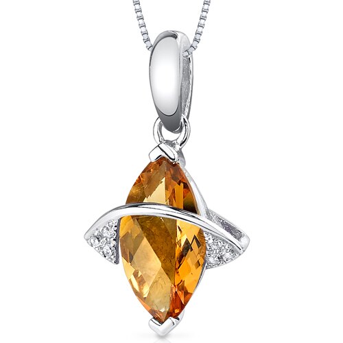 Citrine Pendant Necklace 14 Karat White Gold Marquise 1.2 Carats