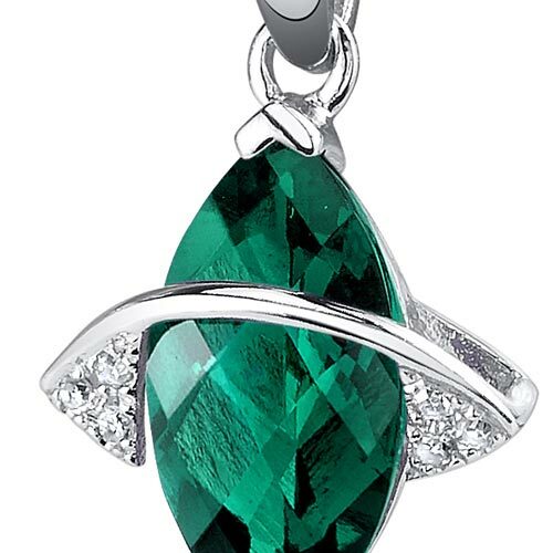 Emerald Pendant Necklace 14 Karat White Gold Marquise 1.45 Carat