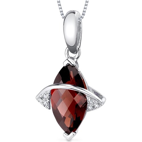 Garnet Pendant Necklace 14 Karat White Gold Marquise 2.26 Carats