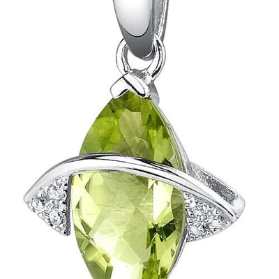 Peridot Pendant Necklace 14 Karat White Gold Marquise 1.8 Carats P8696