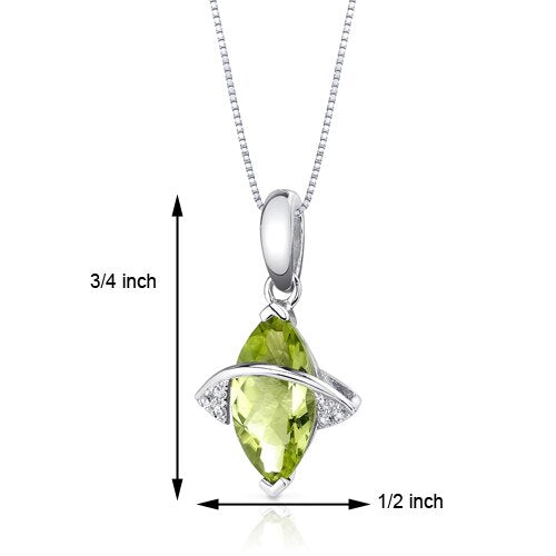 Peridot Pendant Necklace 14 Karat White Gold Marquise 1.8 Carats P8696