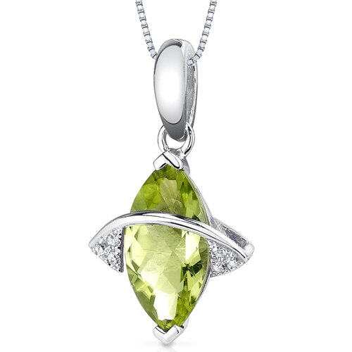 Peridot Pendant Necklace 14 Karat White Gold Marquise 1.8 Carats P8696