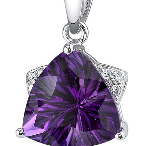 Amethyst and Diamond Pendant Necklace 14K White Gold 2.35 Carats Trillion Cut