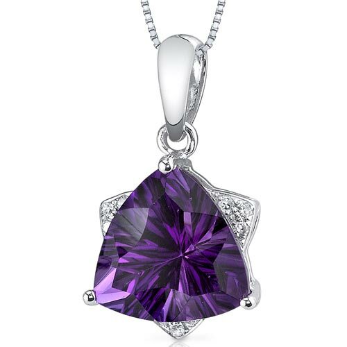 Amethyst and Diamond Pendant Necklace 14K White Gold 2.35 Carats Trillion Cut