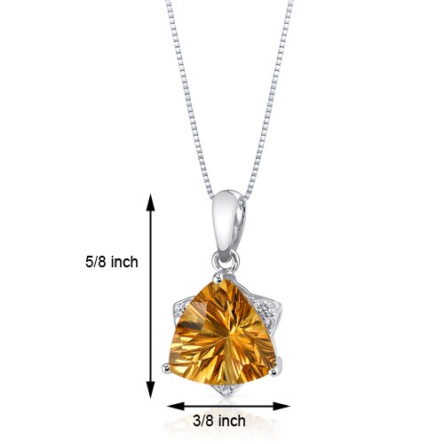 Citrine Pendant Necklace 14 Karat White Gold Triangle 2 Carats