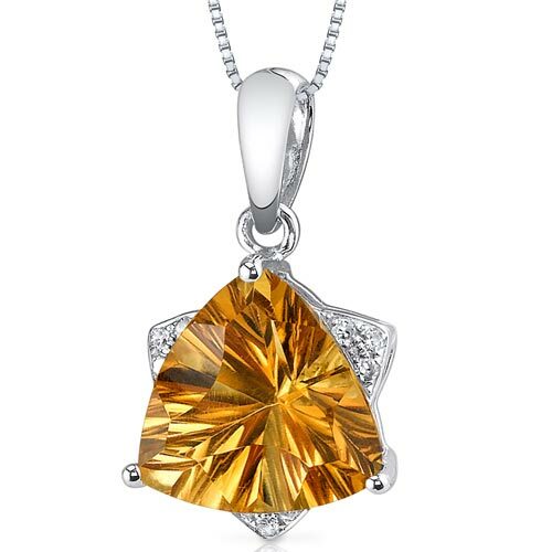 Citrine Pendant Necklace 14 Karat White Gold Triangle 2 Carats