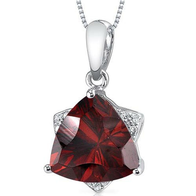 Garnet Pendant Necklace 14 Karat White Gold Triangle 3.79 Carats