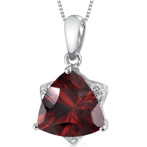 Garnet Pendant Necklace 14 Karat White Gold Triangle 3.79 Carats