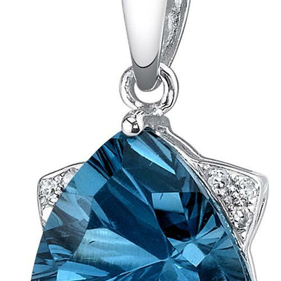 London Blue Topaz Pendant Necklace 14 Karat White Gold 3.12 Cts