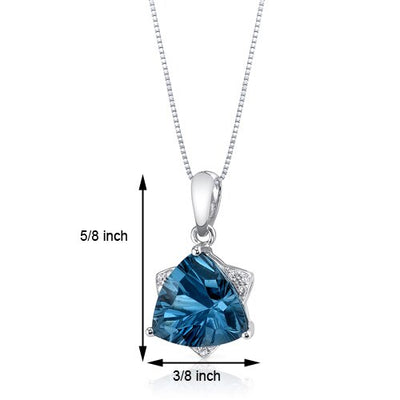 London Blue Topaz Pendant Necklace 14 Karat White Gold 3.12 Cts