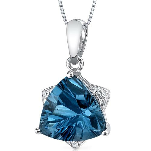 London Blue Topaz Pendant Necklace 14 Karat White Gold 3.12 Cts