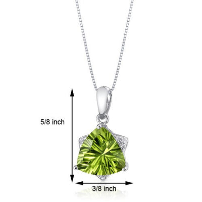 Peridot Pendant Necklace 14 Karat White Gold Triangle 2.74 Carat P8716