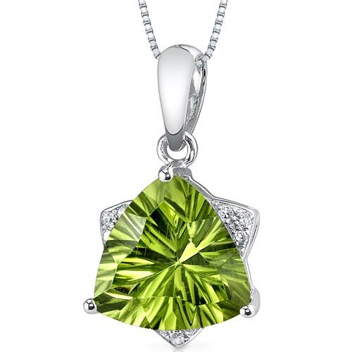 Peridot Pendant Necklace 14 Karat White Gold Triangle 2.74 Carat P8716