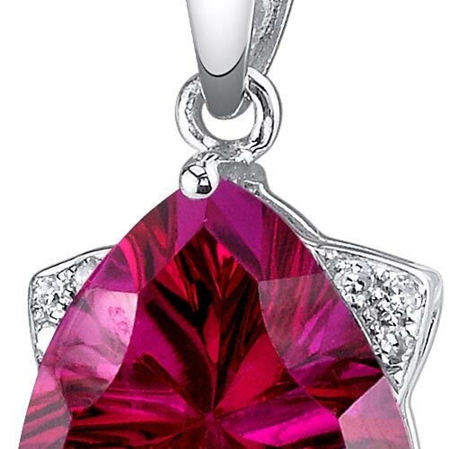 Ruby Pendant Necklace 14 Karat White Gold Triangle 3.76 Carats