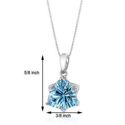 Swiss Blue Topaz and Diamond Pendant Necklace 14K White Gold 2.39 Carats Triangle Shape