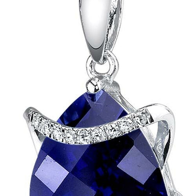 Blue Sapphire Pendant 14 Karat White Gold Triangle 3.73 Carats