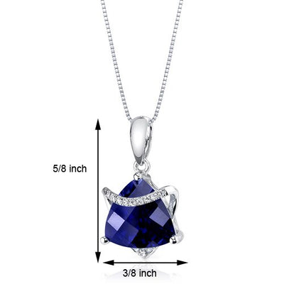 Blue Sapphire Pendant 14 Karat White Gold Triangle 3.73 Carats