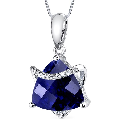 Blue Sapphire Pendant 14 Karat White Gold Triangle 3.73 Carats