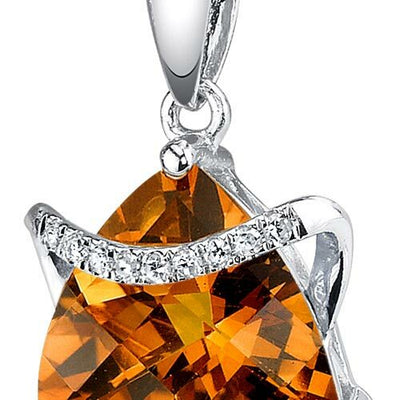 Citrine Pendant Necklace 14 Karat White Gold Triangle 1.86 Carat