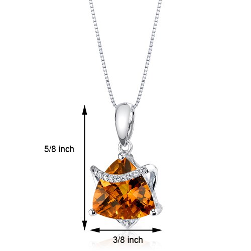 Citrine Pendant Necklace 14 Karat White Gold Triangle 1.86 Carat