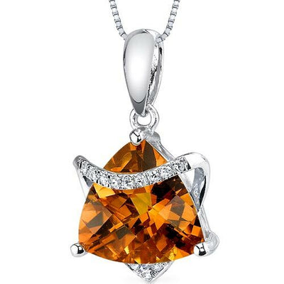 Citrine Pendant Necklace 14 Karat White Gold Triangle 1.86 Carat