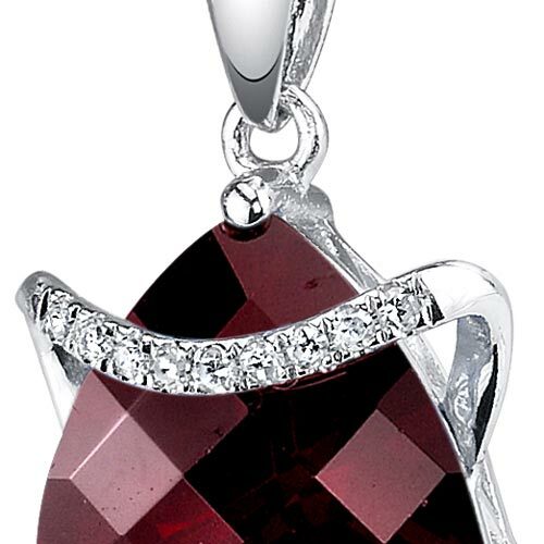 Garnet Pendant Necklace 14 Karat White Gold Triangle 3.15 Carats