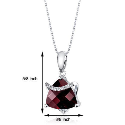 Garnet Pendant Necklace 14 Karat White Gold Triangle 3.15 Carats