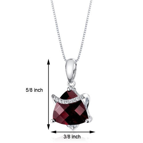 Garnet Pendant Necklace 14 Karat White Gold Triangle 3.15 Carats