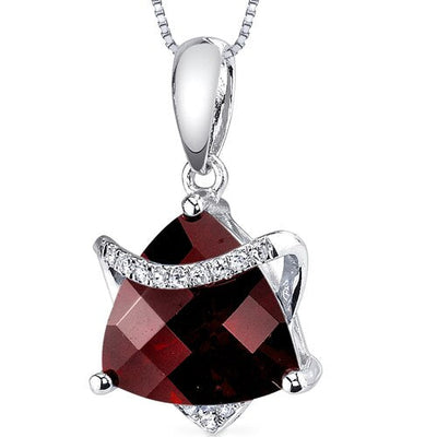 Garnet Pendant Necklace 14 Karat White Gold Triangle 3.15 Carats