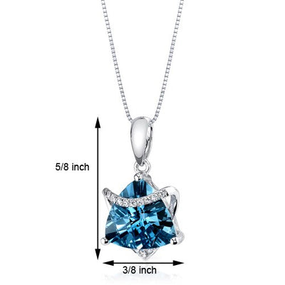 London Blue Topaz Pendant Necklace 14 Karat White Gold 2.57 Cts