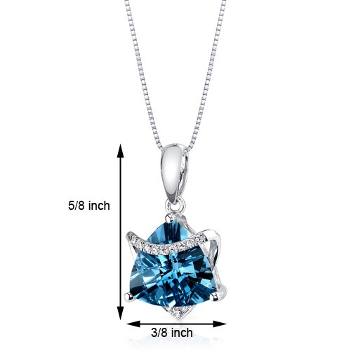 London Blue Topaz Pendant Necklace 14 Karat White Gold 2.57 Cts