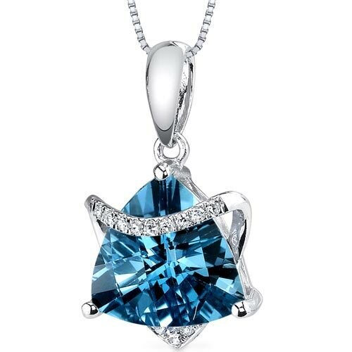 London Blue Topaz Pendant Necklace 14 Karat White Gold 2.57 Cts