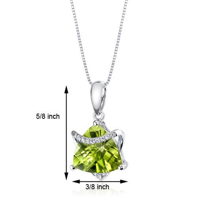 Peridot Pendant Necklace 14 Karat White Gold Triangle 3.02 Carat P8734