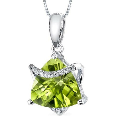 Peridot Pendant Necklace 14 Karat White Gold Triangle 3.02 Carat P8734