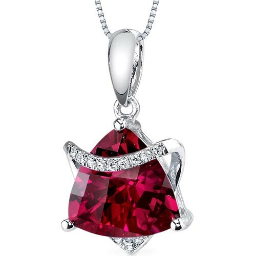 Ruby Pendant Necklace 14 Karat White Gold Triangle 3.64 Carats