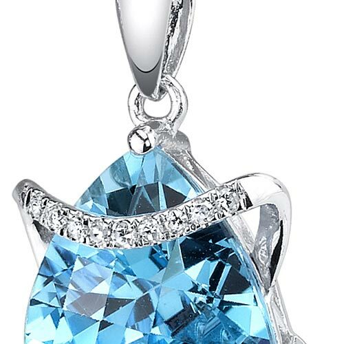 Swiss Blue Topaz Pendant Necklace 14 Karat White Gold 2.65 Carat