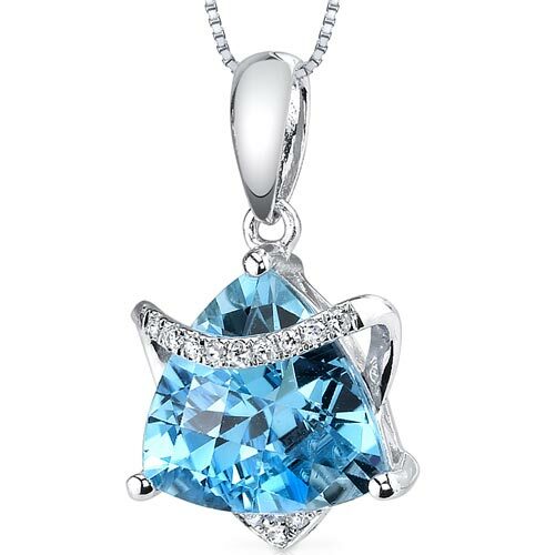 Swiss Blue Topaz Pendant Necklace 14 Karat White Gold 2.65 Carat