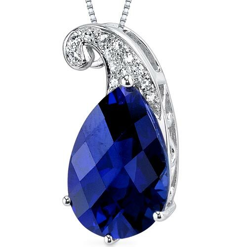 Blue Sapphire Pendant Necklace 14 Karat White Gold Pear 4.23 Cts