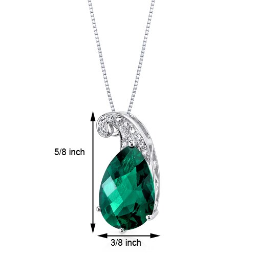 Emerald Pendant Necklace 14 Karat White Gold Pear 2.58 Carats P8746