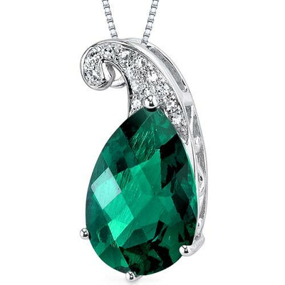 Emerald Pendant Necklace 14 Karat White Gold Pear 2.58 Carats P8746