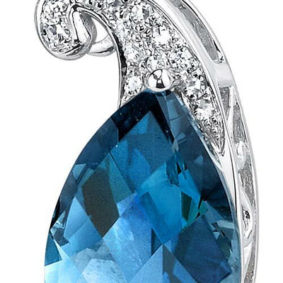 London Blue Topaz Pendant 14 Karat White Gold Pear 3.4 Carats