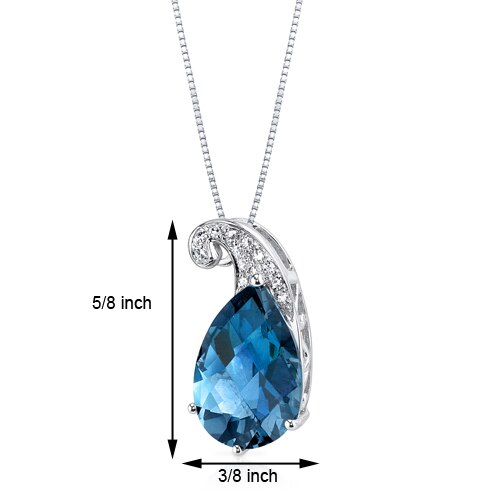 London Blue Topaz Pendant 14 Karat White Gold Pear 3.4 Carats