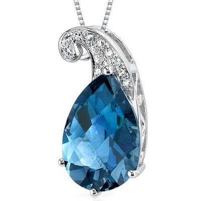 London Blue Topaz Pendant 14 Karat White Gold Pear 3.4 Carats