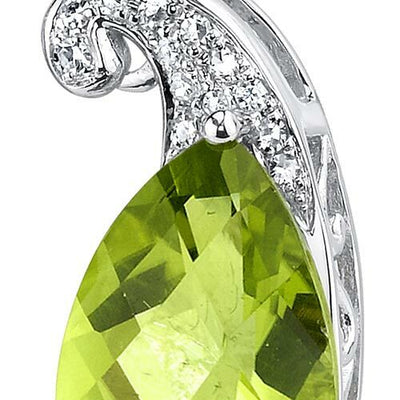 Peridot Pendant Necklace 14 Karat White Gold Pear 3.01 Carats