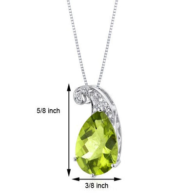 Peridot Pendant Necklace 14 Karat White Gold Pear 3.01 Carats