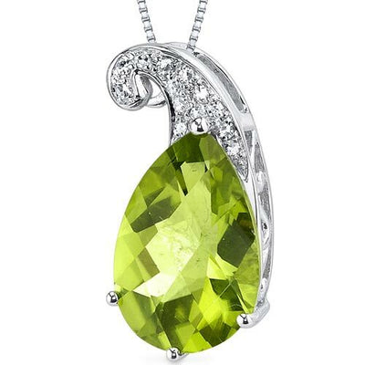 Peridot Pendant Necklace 14 Karat White Gold Pear 3.01 Carats