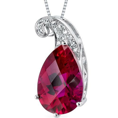 Ruby Pendant Necklace 14 Karat White Gold Pear Shape 4.2 Carats