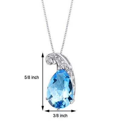 Swiss Blue Topaz and Diamond Pendant Necklace 14K White Gold 2.95 Carats Pear Shape