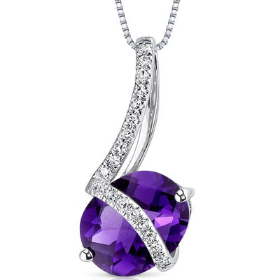 Amethyst Pendant Necklace 14 Karat White Gold Oval 1.79 Carats